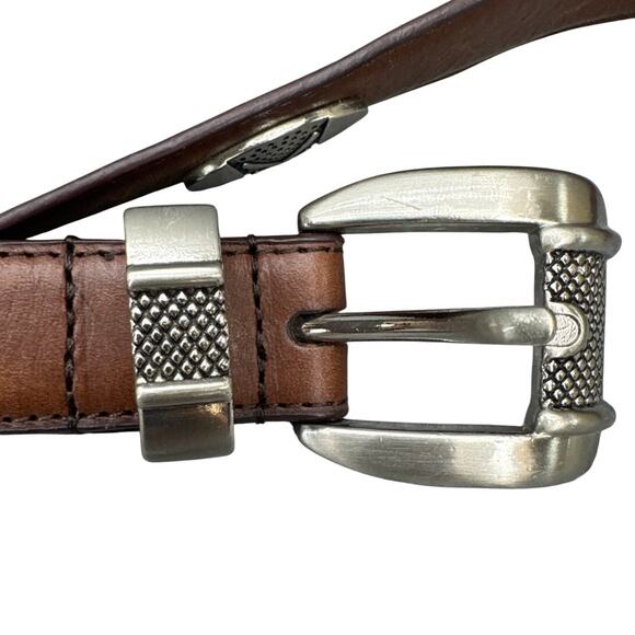 Vintage Brown Leather Silver Golf Club Embellished 1" Wide Belt Men 40" - Picture 2 of 7